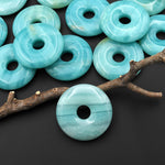 AAA Natural Brazilian Blue Amazonite Donut Pendant 30mm
