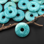AAA Natural Brazilian Blue Amazonite Donut Pendant 30mm