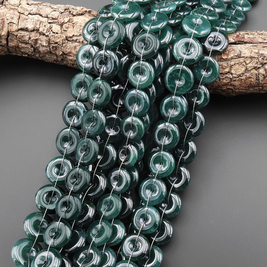 Natural Blue Green Guatemalan Jade 16mm Gemstone Donut Beads 15.5" Strand