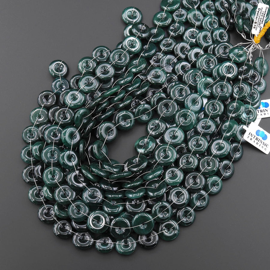 Natural Blue Green Guatemalan Jade 16mm Gemstone Donut Beads 15.5" Strand
