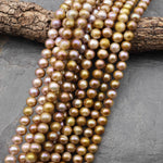 Rare Genuine Natural Mauve Pink Purple Gold Champagne Freshwater Round 10mm Pearl 15.5" Strand
