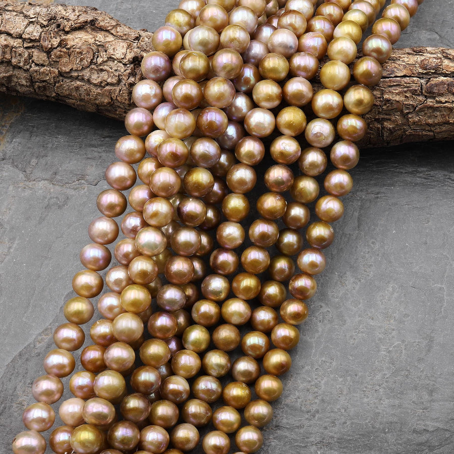 Rare Genuine Natural Mauve Pink Purple Gold Champagne Freshwater Round 10mm Pearl 15.5" Strand