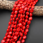AAA Genuine Orange Red Coral Freeform Coin Nugget Beads 15.5" Strand