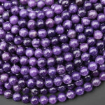 Natural Dark Purple Lepidolite 6mm Smooth Round Beads 15.5" Strand