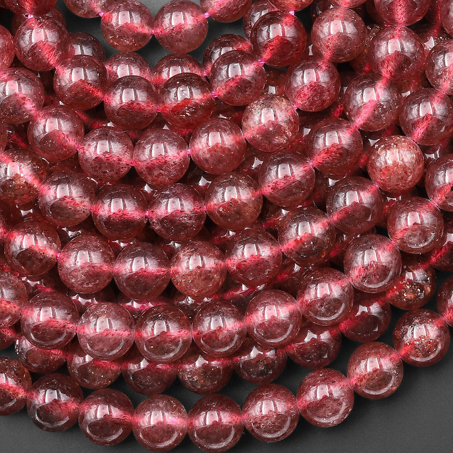 AAA Translucent Natural Red Strawberry Quartz 4mm 6mm 8mm Smooth Round Beads From South Africa 15.5" Strand