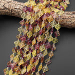 Rare Natural Honey Gold Mauve Purple Candy Fluorite 4 Four Leaf Clover Flower Beads 14mm 3D Carving 15.5" Strand