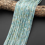 Natural Blue Amazonite 4x2mm Small Thin Smooth Spacer Tube Beads 15.5" Strand