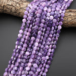 Faceted Natural Lepidolite 6mm 8mm Coin Beads Shimmering Mica Matrix Gemstone 15.5" Strand