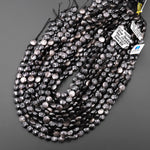 AAA Faceted Natural Silver Obsidian 6mm 8mm Coin Beads 15.5" Strand