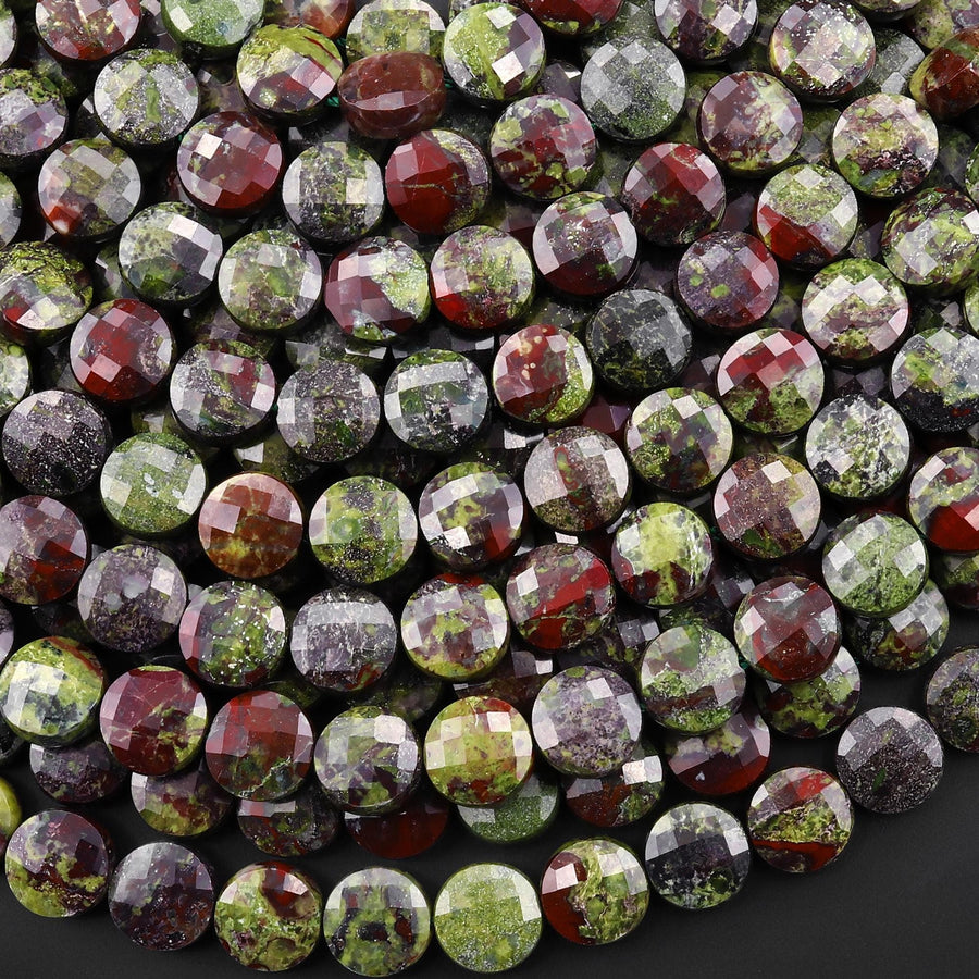 AAA Faceted Natural Dragon Blood Jasper 6mm 8mm Coin Beads Gemstone 15.5" Strand
