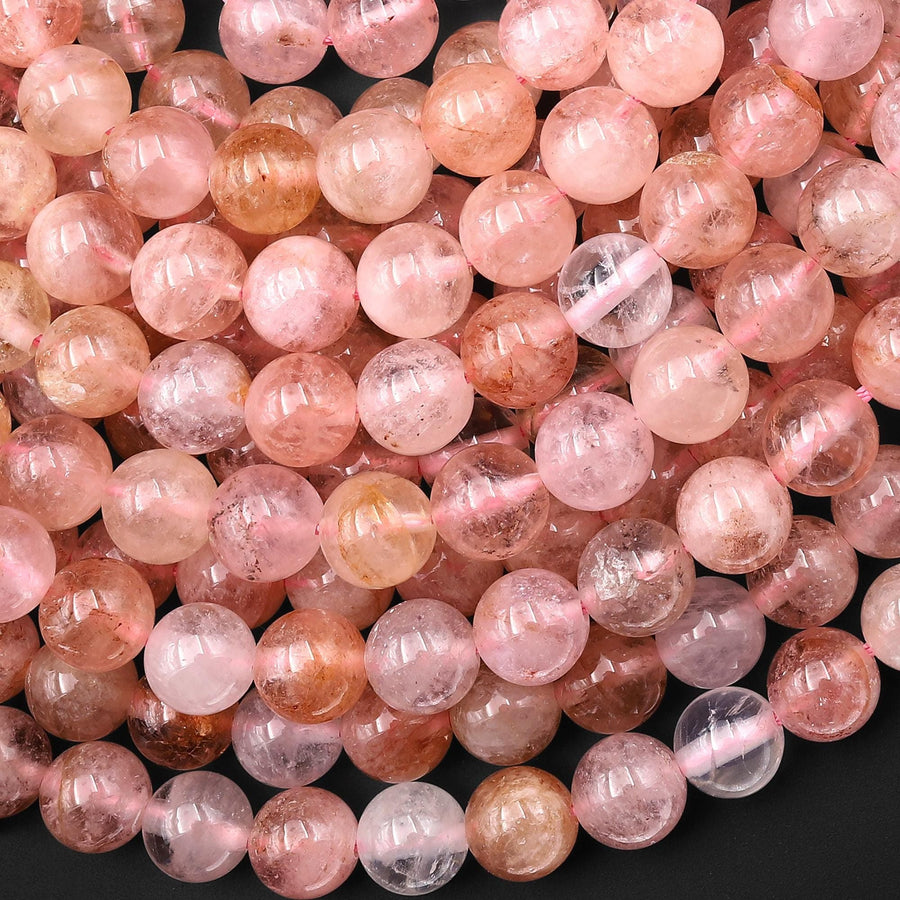 Translucent Natural Peach Pink Aquamarine Morganite 8mm Smooth Round Beads 15.5" Strand