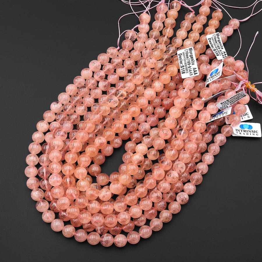 AAA Translucent Natural Peach Pink Aquamarine Morganite Beads 6mm 10mm Smooth Round Beads 15.5" Strand