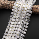 AAA Faceted Natural Rock Crystal Quartz Beads 10mm Square Cushion 15.5" Strand