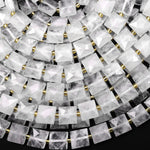 AAA Faceted Natural Rock Crystal Quartz Beads 10mm Square Cushion 15.5" Strand