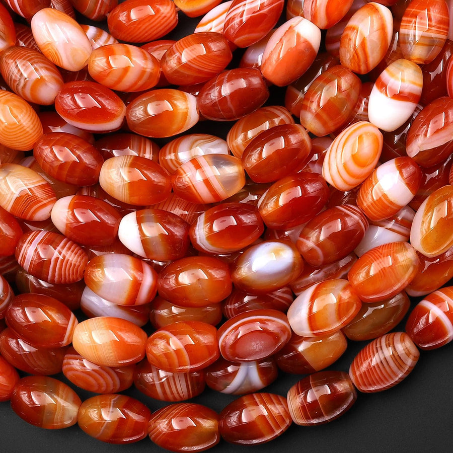 AAA Natural Striped Red Agate Barrel Drum Beads 15.5" Strand