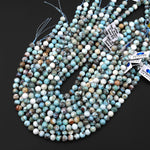 Real Genuine Natural Blue Larimar 6mm 8mm 10mm Round Beads w/ Iron Matrix 15.5" Strand