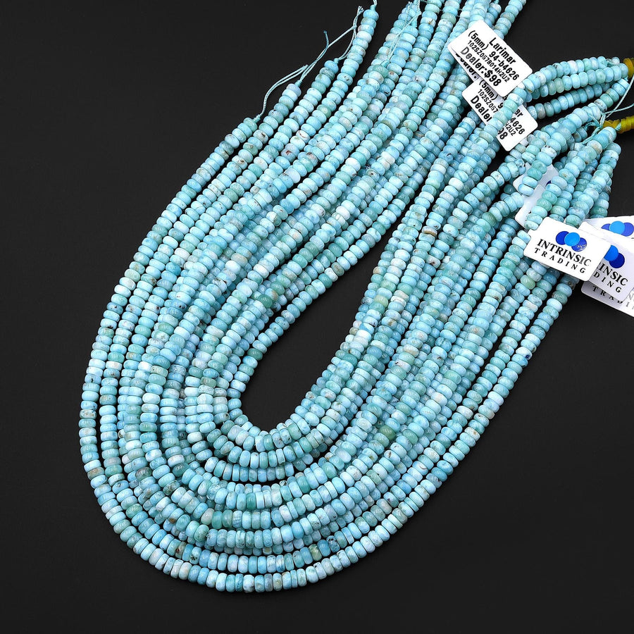 Natural Blue Larimar Smooth 6mm 7mm Heishi Rondelle Beads Gemstone 15.5" Strand