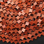 AAA Sparkling Gold Sandstone Aka Goldstone Four 4 Leaf Clover Beads 15" Strand