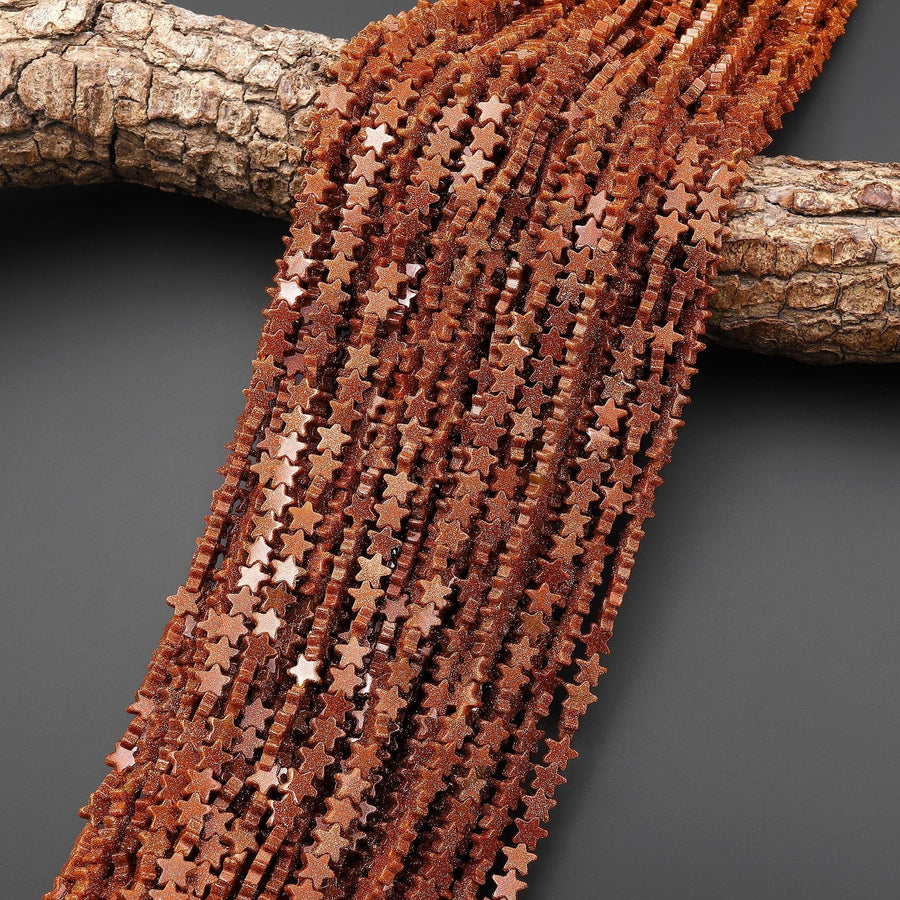 AAA Sparkling Gold Sandstone Aka Goldstone 6mm Star Beads 15" Strand