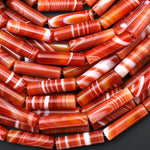 Natural Fiery Orange Red Banded Agate Long Tube Beads 30x8mm 15.5" Strand