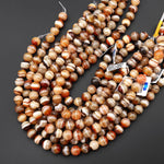AAA Natural Banded Agate Beads 12mm Round Beads – Earth Tone Brown Caramel Burnt Orange Striped Gemstone 15.5" Strand