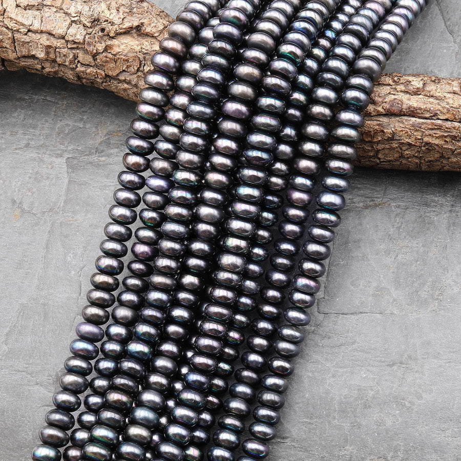 Genuine Freshwater Pearl 10mm 11mm Rondelle Smoky Metallic Gray Color 15" Strand