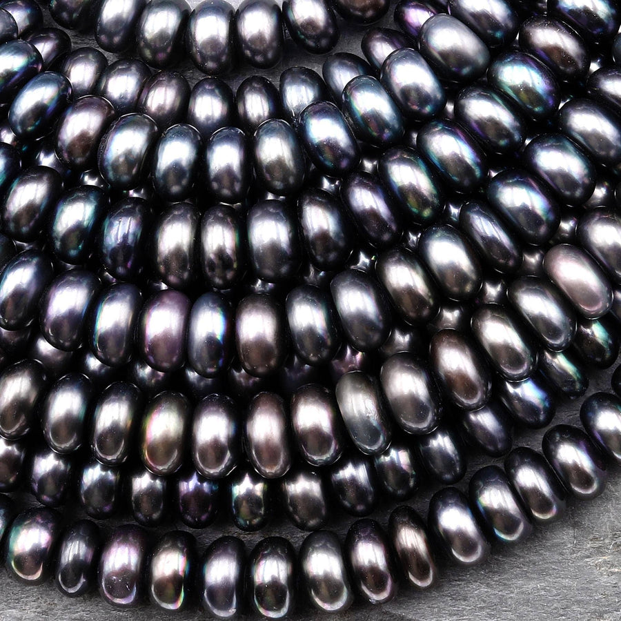 Genuine Freshwater Pearl 10mm 11mm Rondelle Smoky Metallic Gray Color 15" Strand