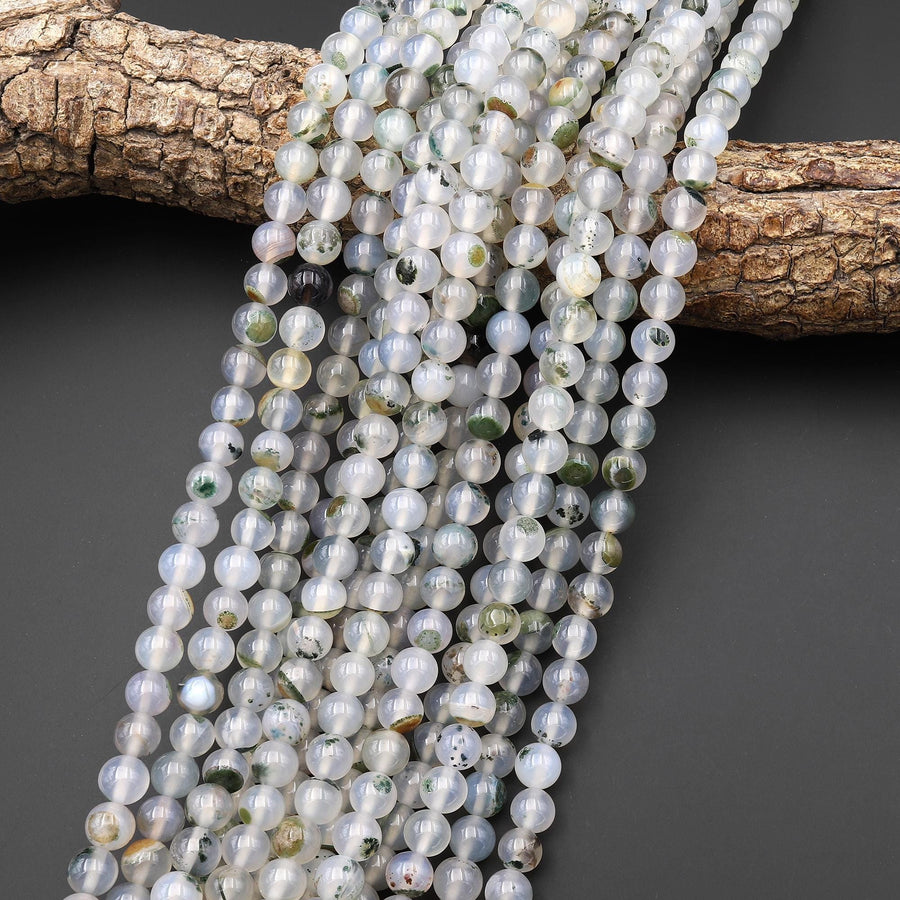 AAA Natural Green Moss Blossom Agate 4mm 6mm 8mm 10mm Round Beads 15.5" Strand