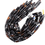 AAA Rare Natural 2 Two Tone Black Dark Caramel Brown Striped Agate Beads Smooth Thin Long 50mm Barrel Drum Cylinder 15.5" Strand