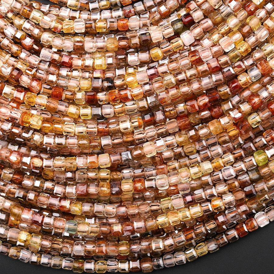 AAA Faceted Genuine Natural Zircon 3mm Cube Beads Champagne Gold Orange Canary Yellow Diamond Cut Gemstone 15.5" Strand