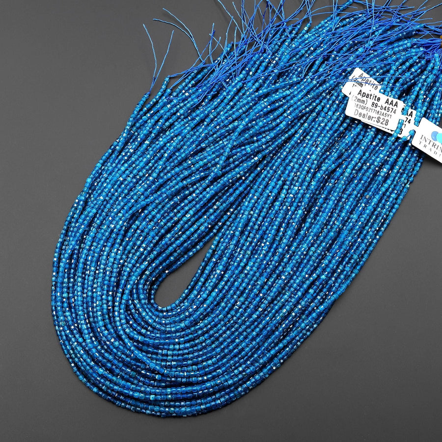 AAA Natural Teal Blue Apatite Faceted 2mm Cube Beads Gemstone 15.5" Strand b4574