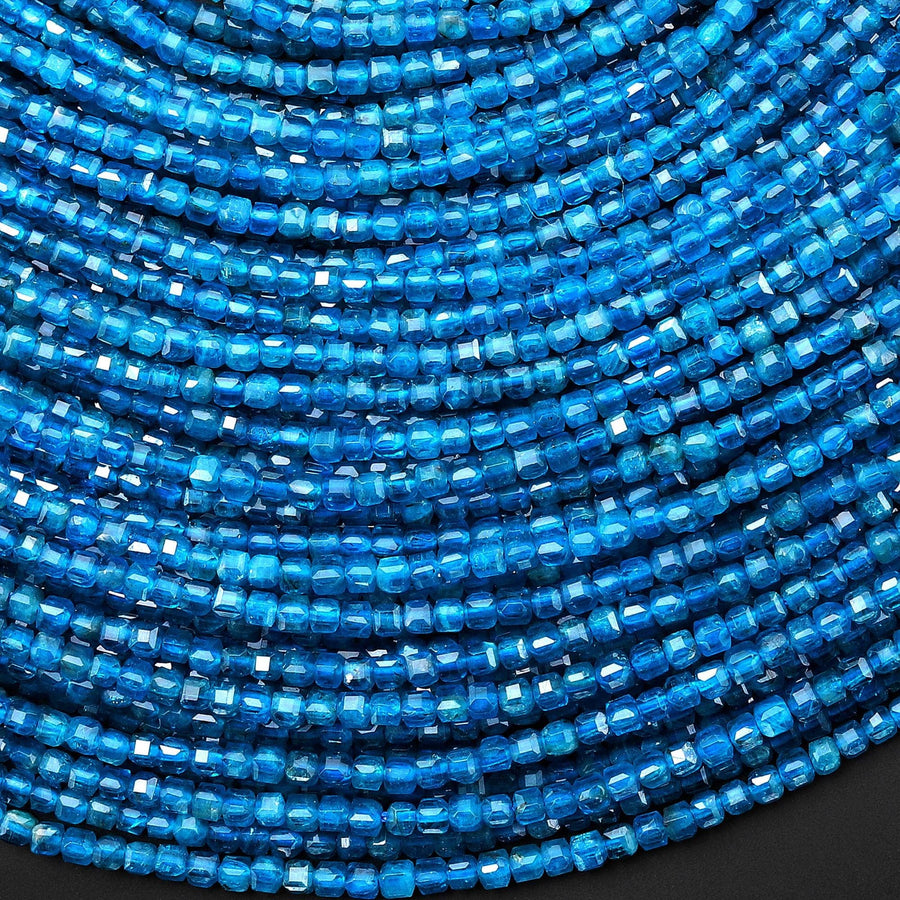 AAA Natural Teal Blue Apatite Faceted 2mm Cube Beads Gemstone 15.5" Strand b4574