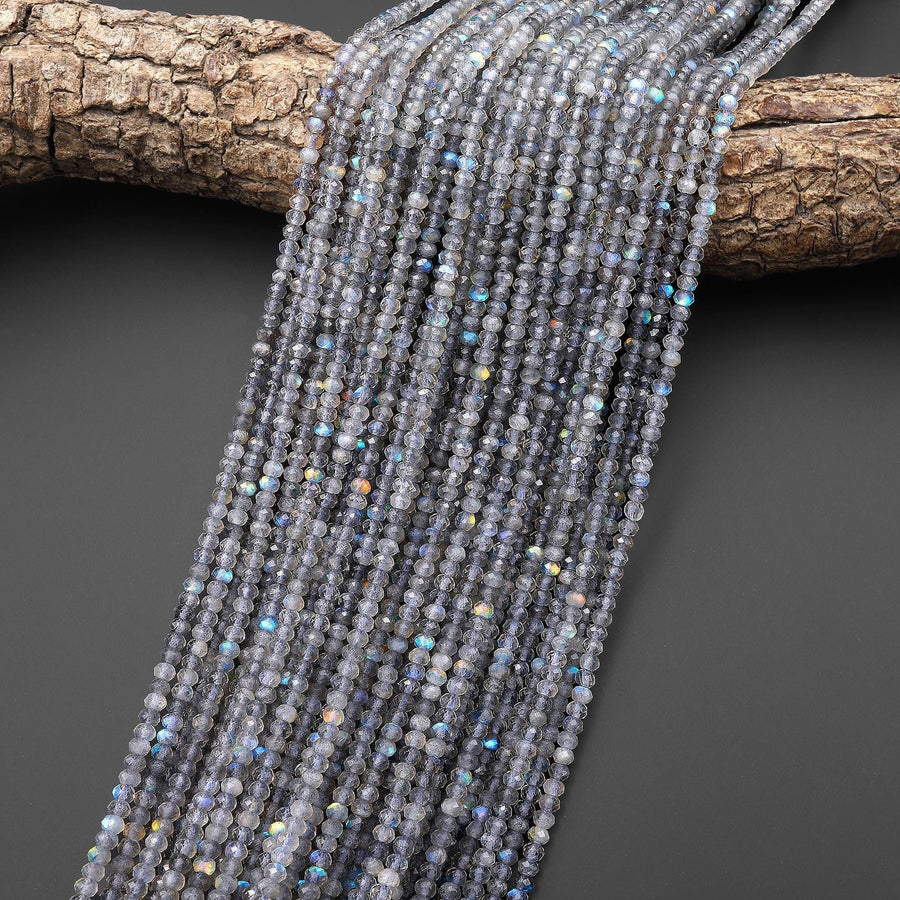 AAA Faceted Natural Labradorite 4mm Rondelle Beads 15.5" Strand B3819