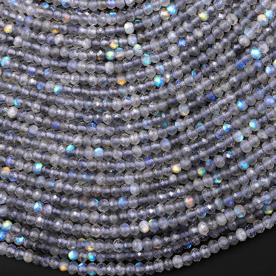 AAA Faceted Natural Labradorite 4mm Rondelle Beads 15.5" Strand B3819