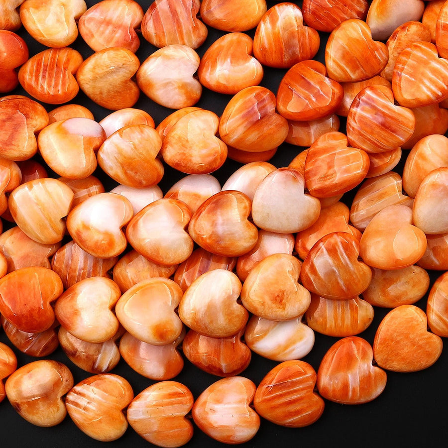 AAA Natural Orange Spiny Oyster Smooth Heart Beads 8mm 12mm 15.5" Strand