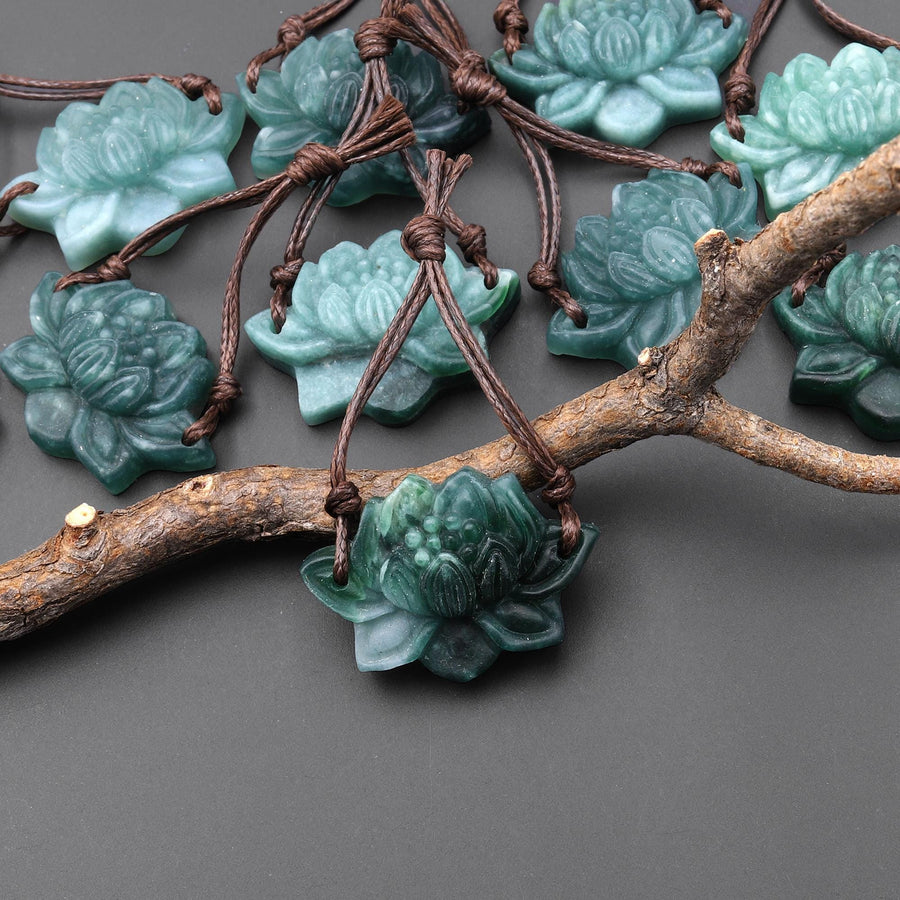 AAA Hand Carved Natural Guatemalan Jade Lotus Flower 2 Two Hole Connector Pendant Gemstone Focal Bead