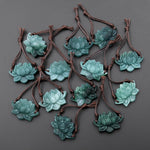 AAA Hand Carved Natural Guatemalan Jade Lotus Flower 2 Two Hole Connector Pendant Gemstone Focal Bead