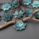 AAA Hand Carved Natural Guatemalan Jade Lotus Flower 2 Two Hole Connector Pendant Gemstone Focal Bead