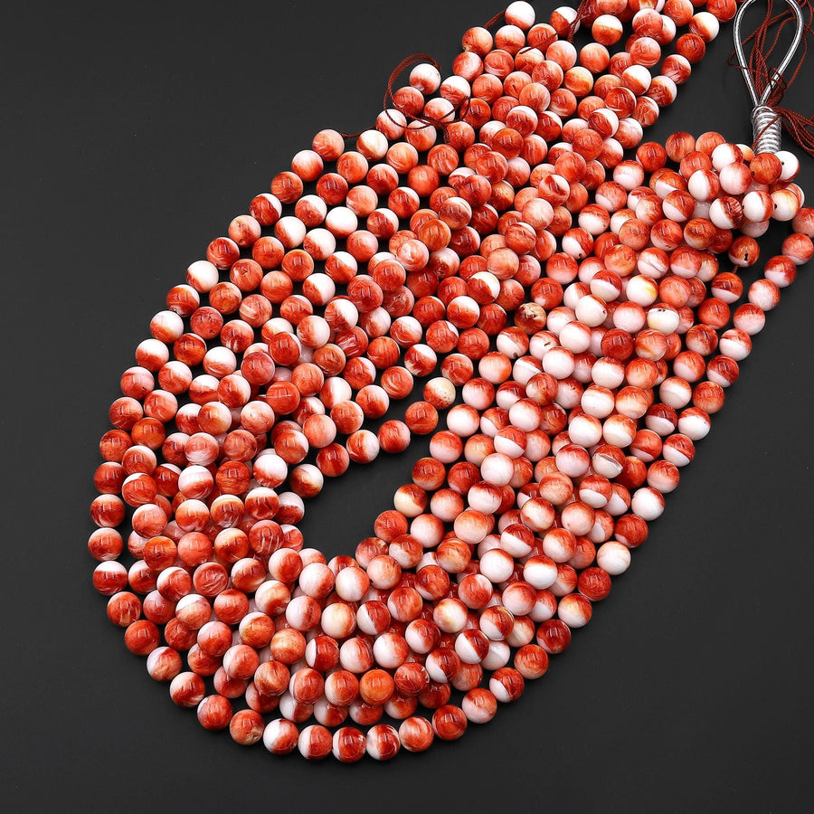 AAA Natural Red Spiny Oyster Round Beads 6mm 8mm 16" Strand