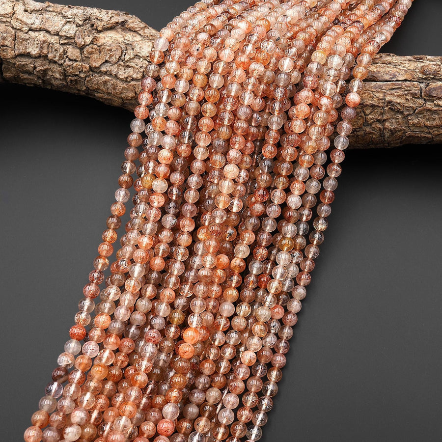Rare Translucent Natural Arusha Sunstone Round Beads 4mm 5mm 6mm From Tanzania 15.5" Strand