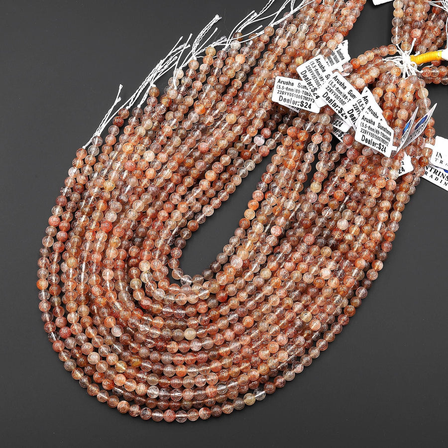 Rare Translucent Natural Arusha Sunstone Round Beads 4mm 5mm 6mm From Tanzania 15.5" Strand