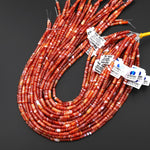 Natural Fiery Orange Red Banded Agate Thin Long Tube Beads 4x13mm 15.5" Strand
