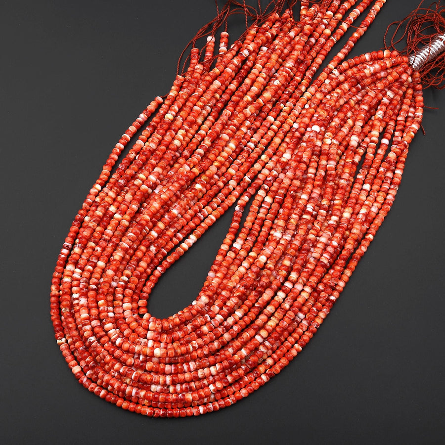 AAA Genuine Natural Red Spiny Oyster 4mm 6mm 8mm Rondelle Beads 15.5" Strand