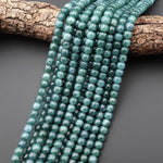 AAA Natural Guatemalan Blue Green Jade Smooth Rounded Short Cylinder Rondelle Beads 15.5" Strand