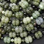 Hand Carved Double Sided Lotus Flowers Natural Jade Beads 15mm 3D 7.5" Strand