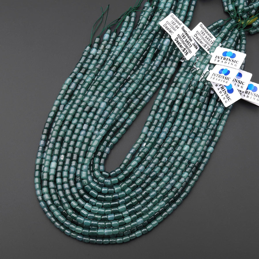 AAA Natural Guatemalan Blue Green Jade Smooth Thin 5x4mm Tube Cylinder Beads 15.5" Strand