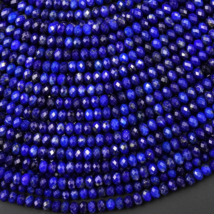 AAA Faceted Natural Blue Lapis Rondelle Beads 4x3mm 15.5" Strand A4623