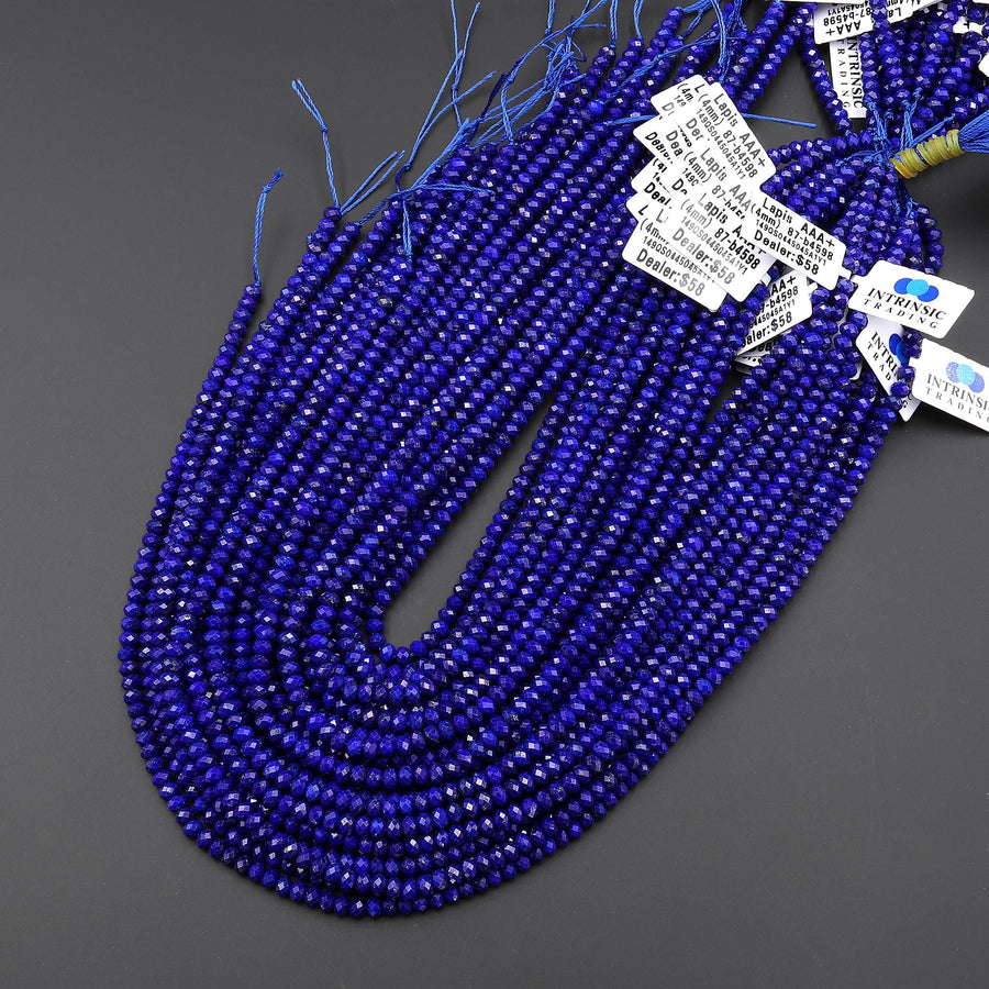 AAA+ Faceted Natural Blue Lapis Rondelle Beads 4x3mm 15.5" Strand A4598
