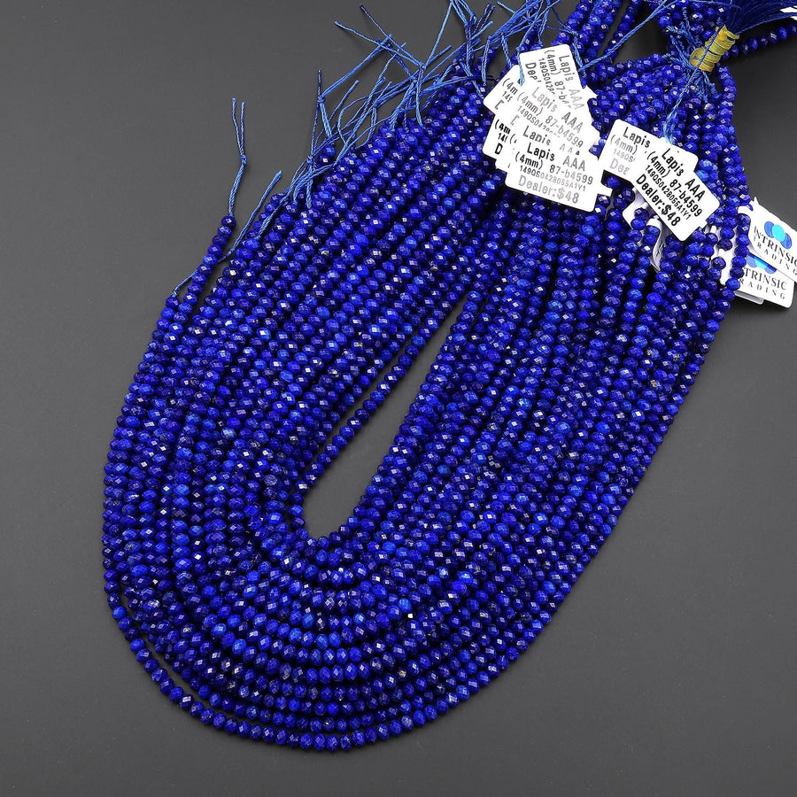 AAA Faceted Natural Blue Lapis Rondelle Beads 4x3mm 15.5" Strand A4599