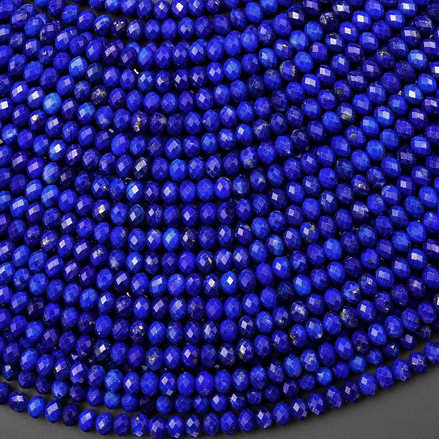 AAA Faceted Natural Blue Lapis Rondelle Beads 4x3mm 15.5" Strand A4599